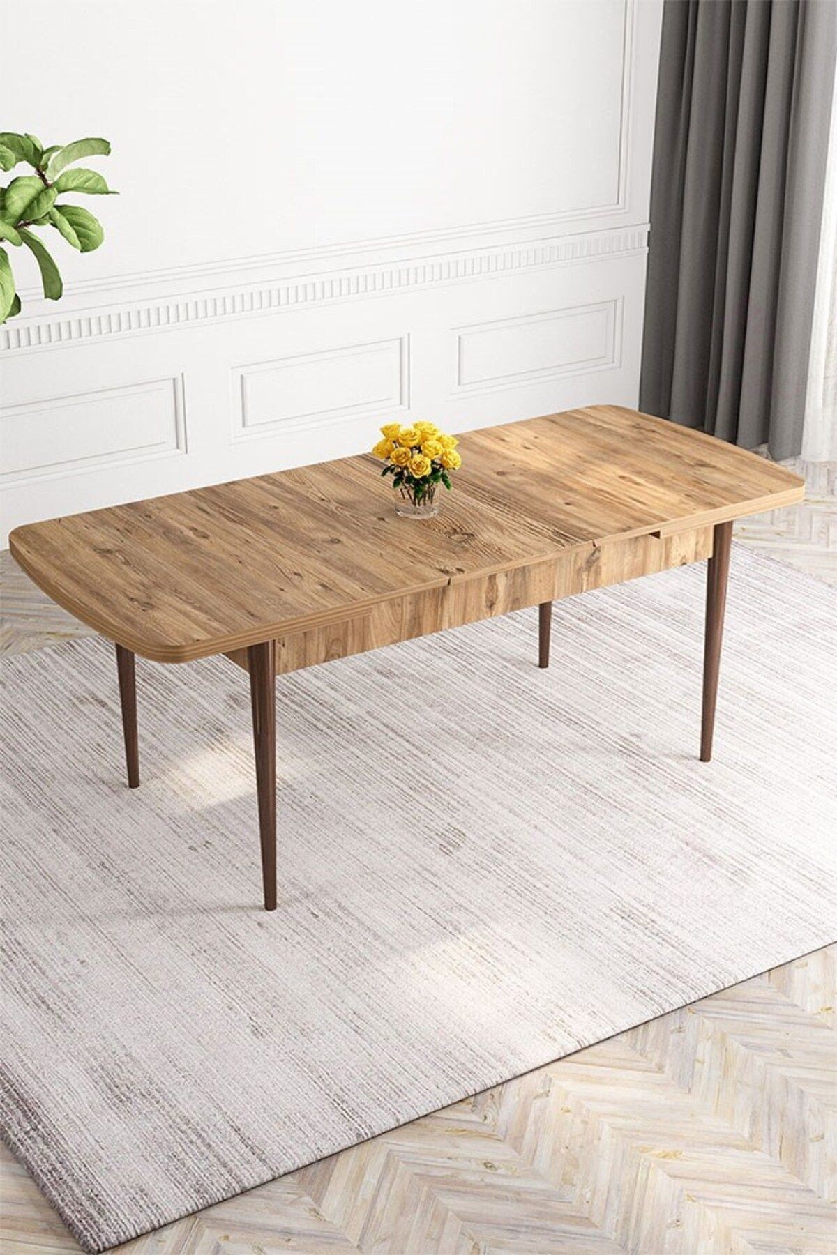 Atlantik Çam 80x132 Açılabilir Ceviz Vernikli Ahşap Ayak Yemek Masası