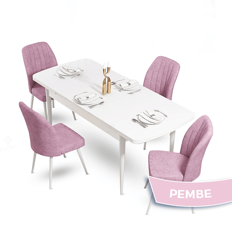 masa beyaz sandalyeler pembe