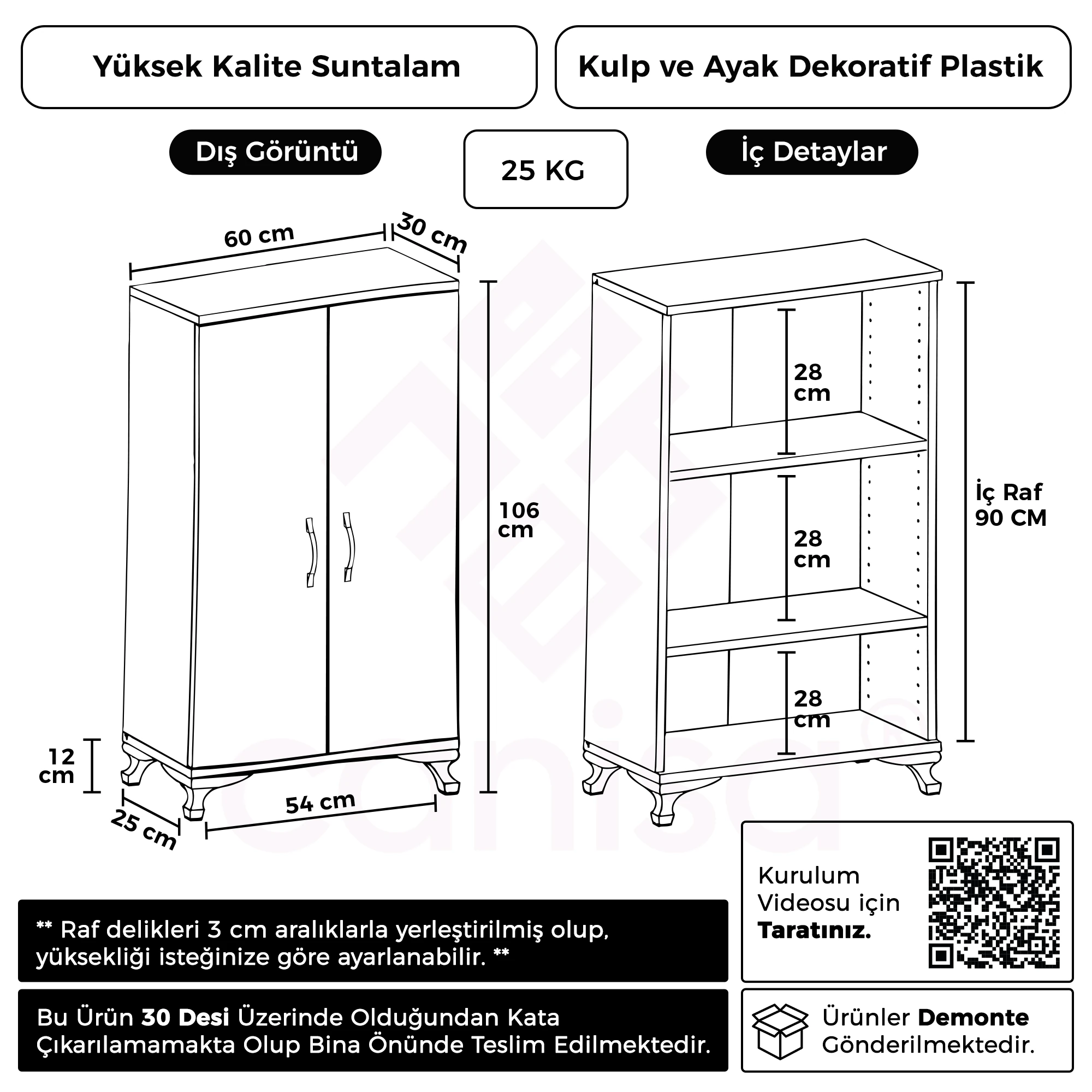 Polax Beyaz Çok Amaçlı Kapaklı Siyah Dekoratif Kulplu Banyo Dolabı