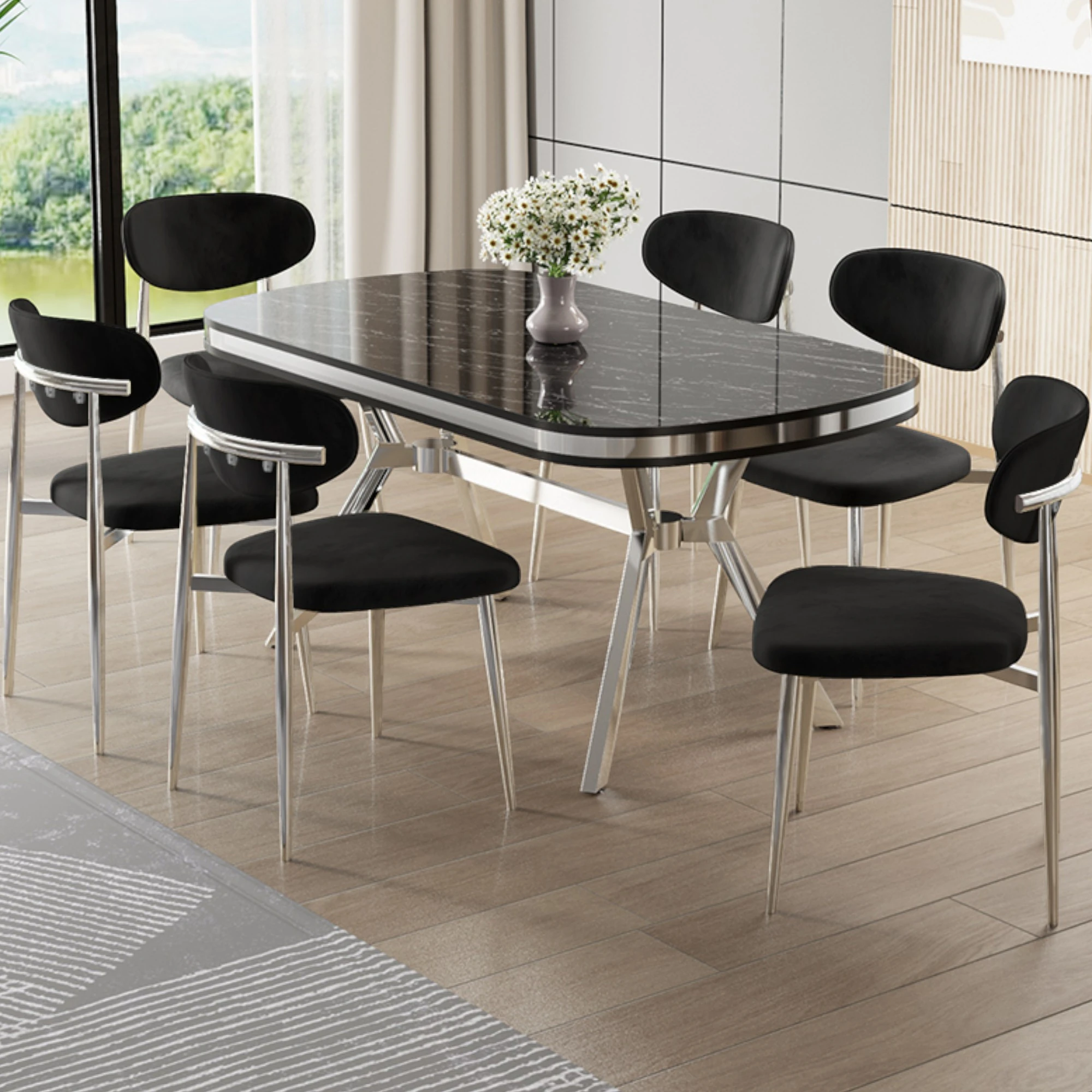 Sonata Masa Siyah  Sandalye Ayaklar Krom.