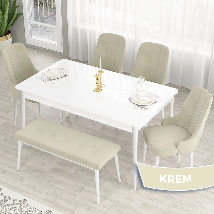 beyaz masa krem sandalyee