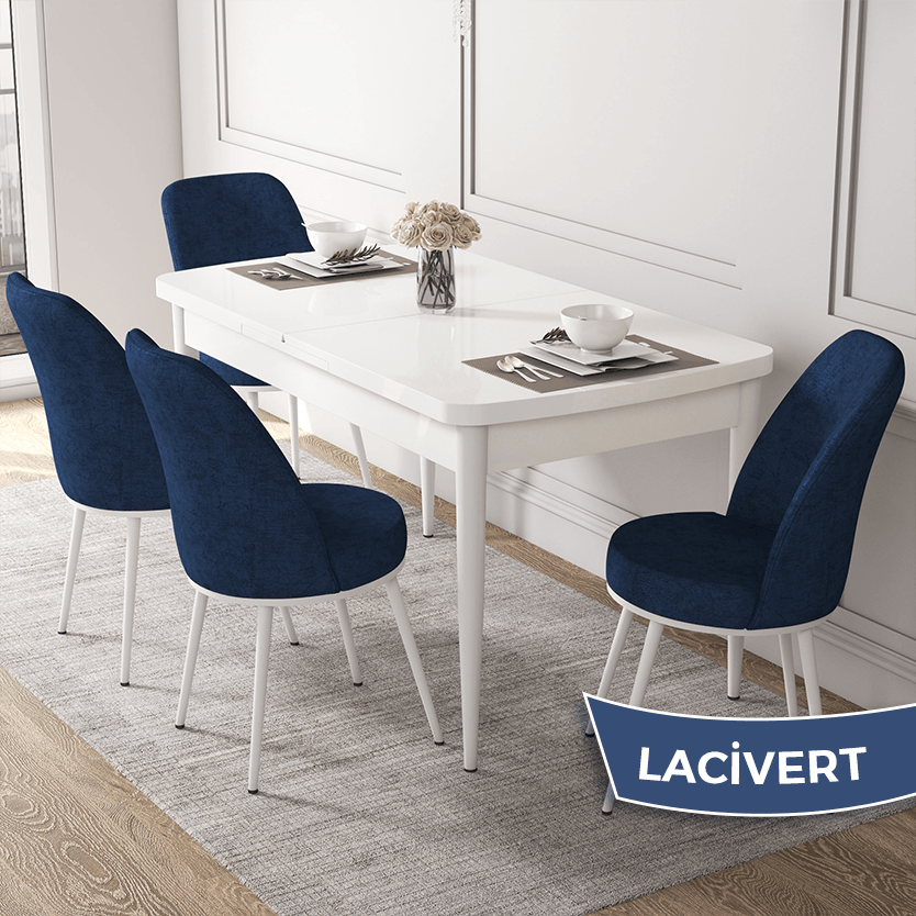 Beyaz Masa / Sandalye Lacivert