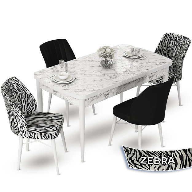 masa beyaz sandalyeler 2 zebra-2 siyah