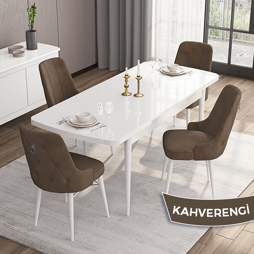 Beyaz Masa Beyaz Ayak Kahverengi Sandalye