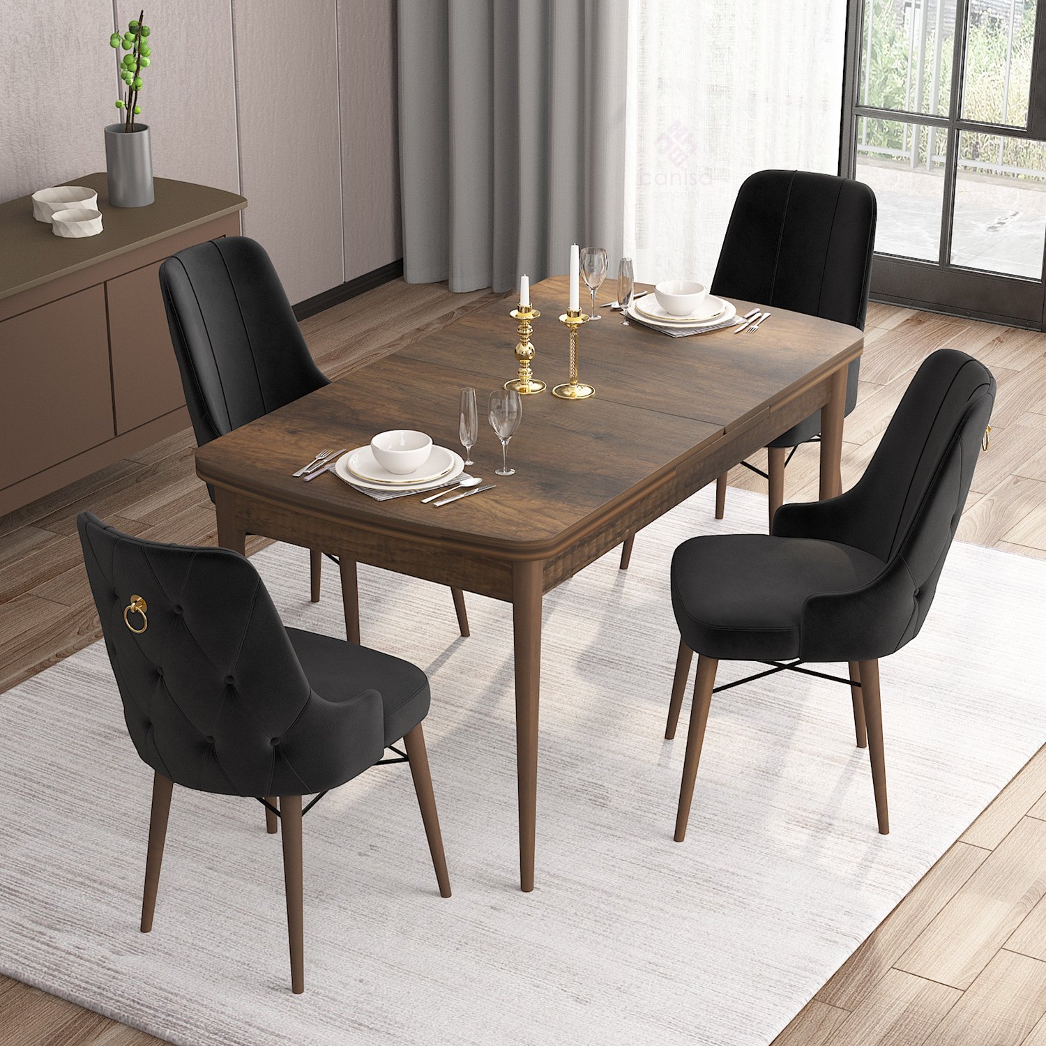 Sandalye Siyah Barok Ahşap Desen Masa