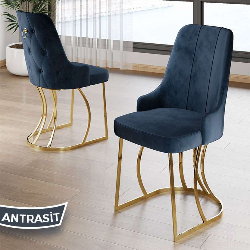 Epal Serisi 90x168 Lak Panel Sonata Masa ve 6 Sandalye Gold Kaplama Ayak