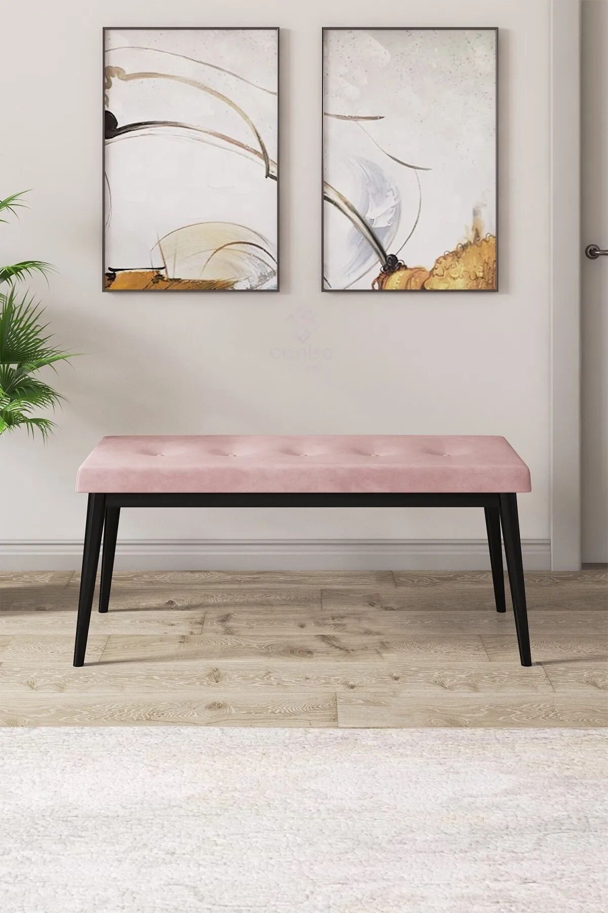 Arwen Serisi Bench, Gürgen Tam Isleket, 1.sınıf Babyface Kumaş , Pembe Bench, Siyah Ayak