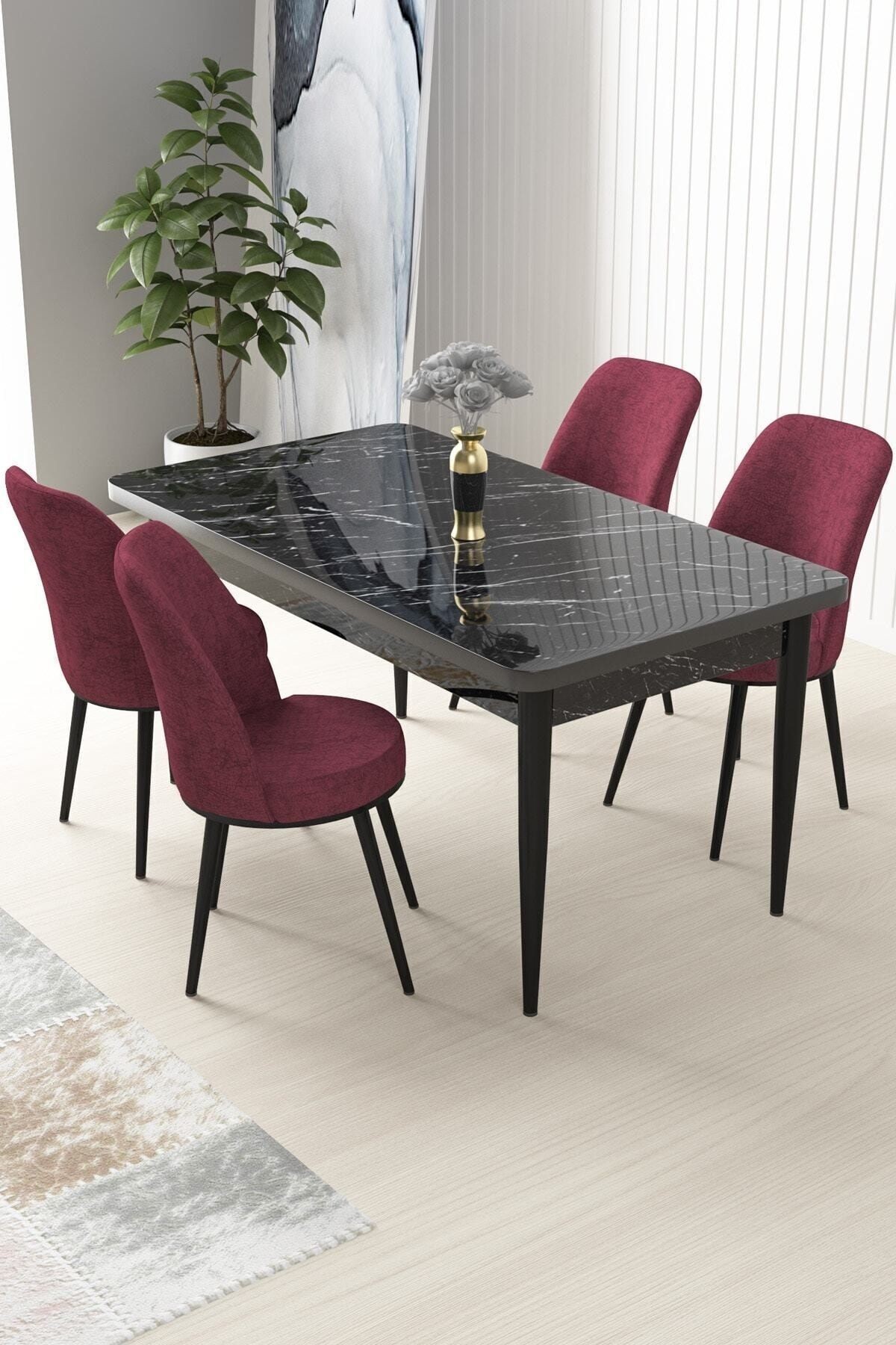 Bordo Renk Sandalye Kahverengi Metal Ayak