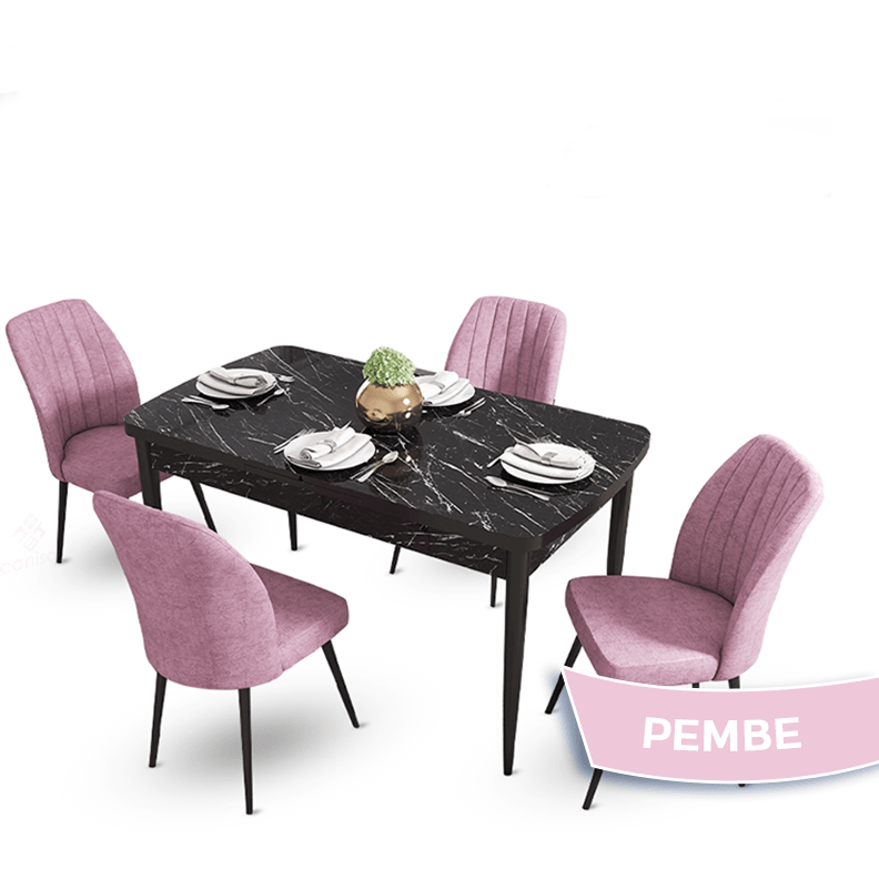 Sandalye Pembe Siyah Mermer Desen Masa
