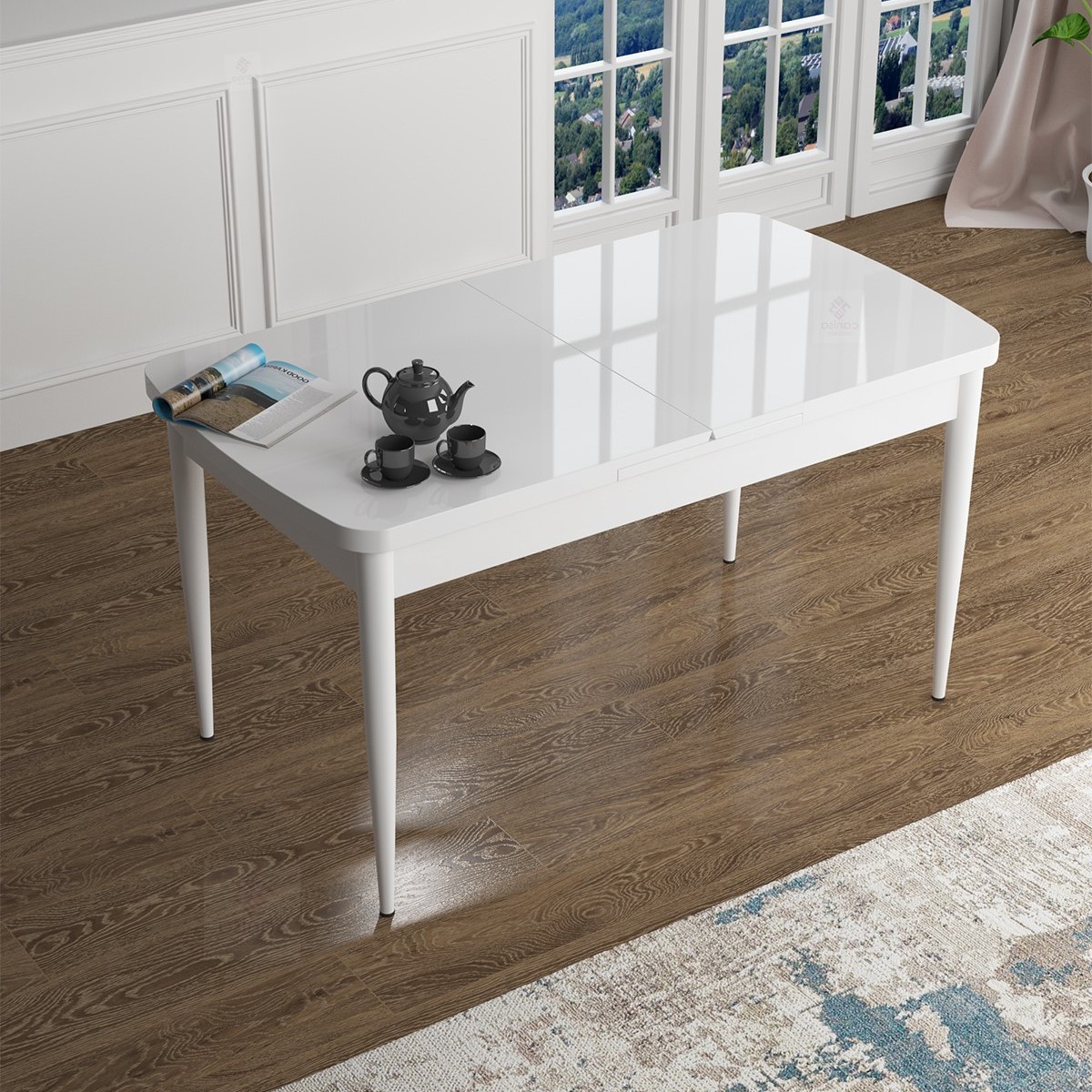 Han Serisi 70x114 Açılabilir Mdf Beyaz Mutfak Masası Takımı ve 4 Sandalye