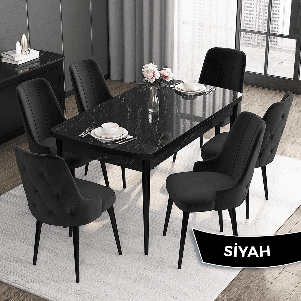 siyah mermer masa siyah sandalye