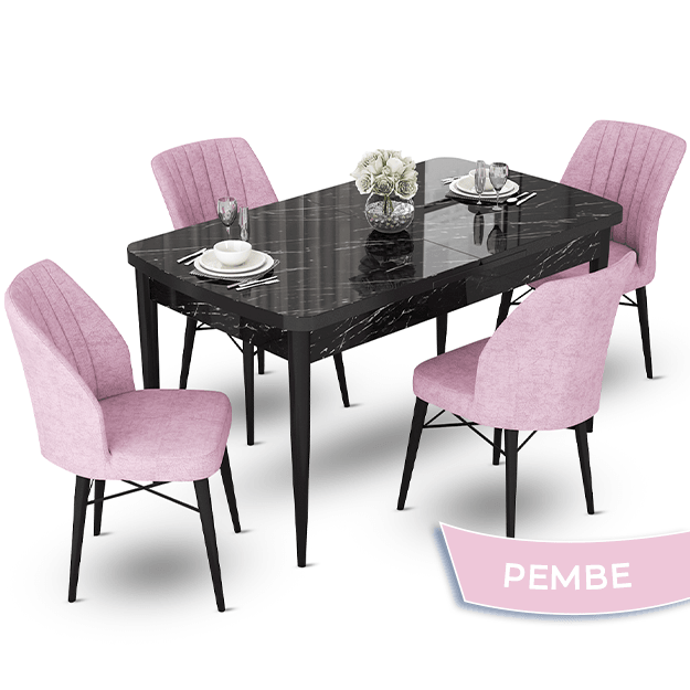 Sandalye Pembe Siyah Mermer Desen Masa