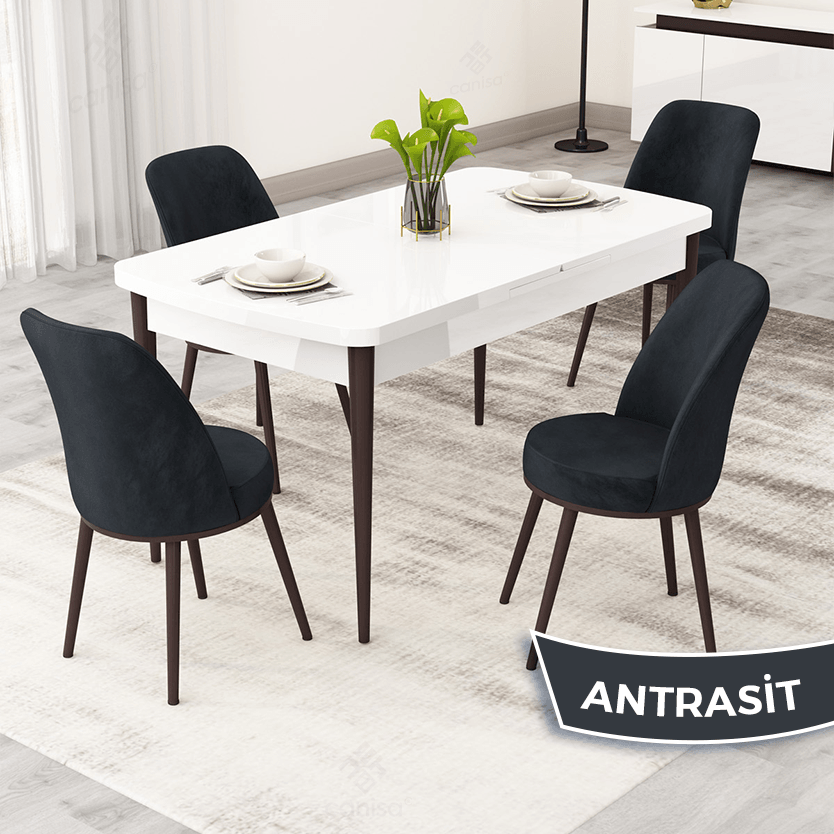 Rax Serisi 80x132 Açılabilir Beyaz Masa Takımı ve 4 Sandalye