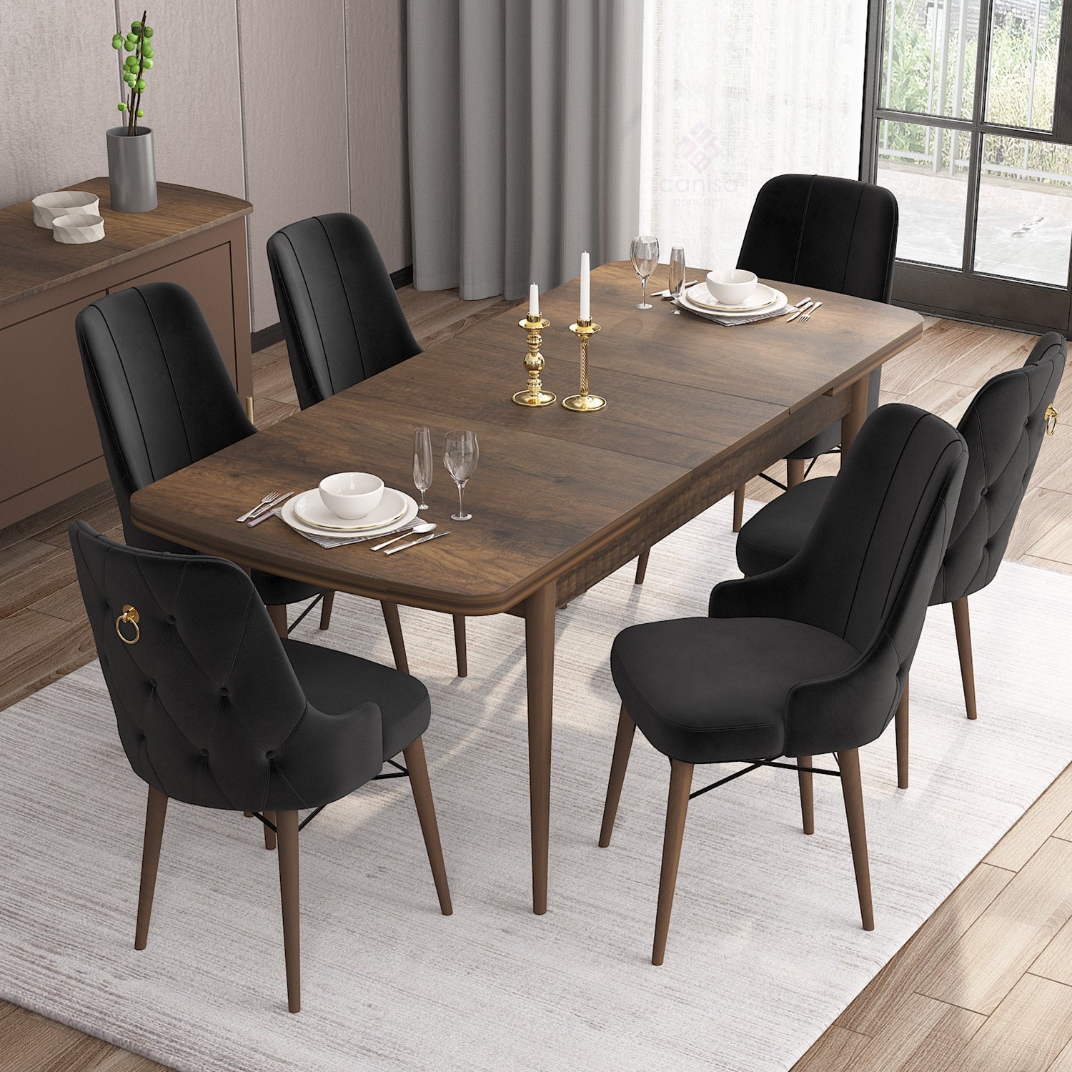 Sandalye Siyah Barok Ahşap Desen Masa
