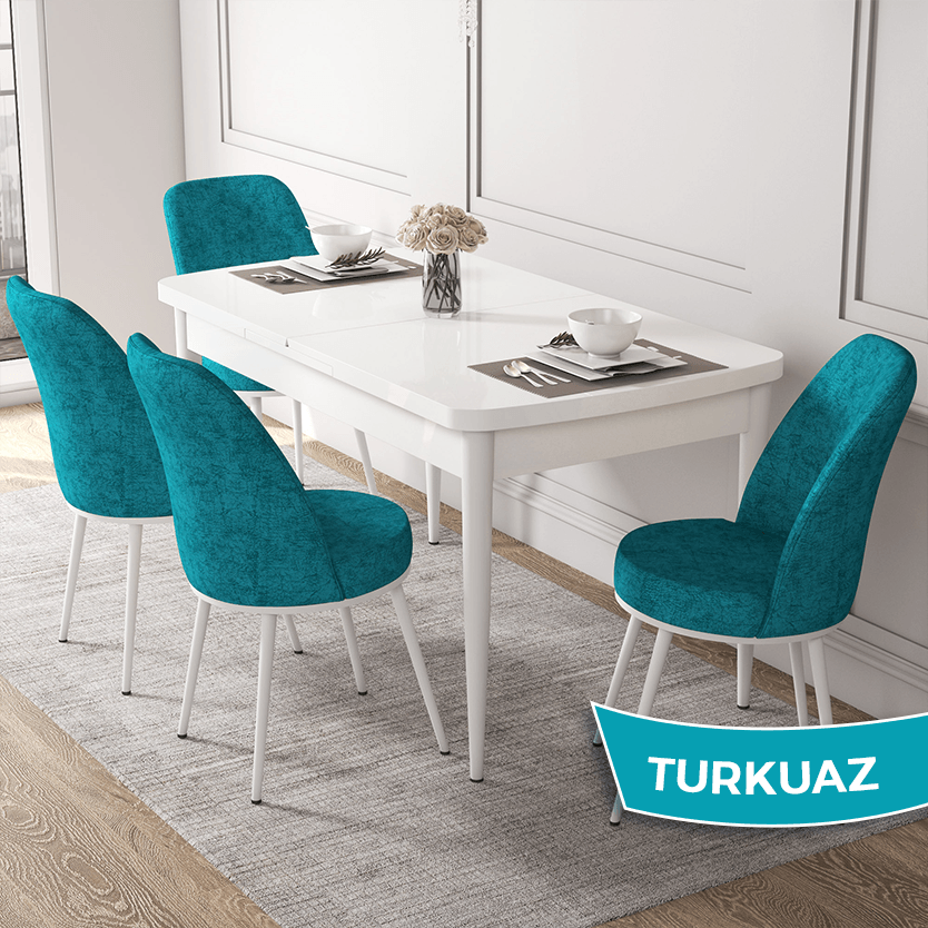 Beyaz Masa / Sandalye Turkuaz