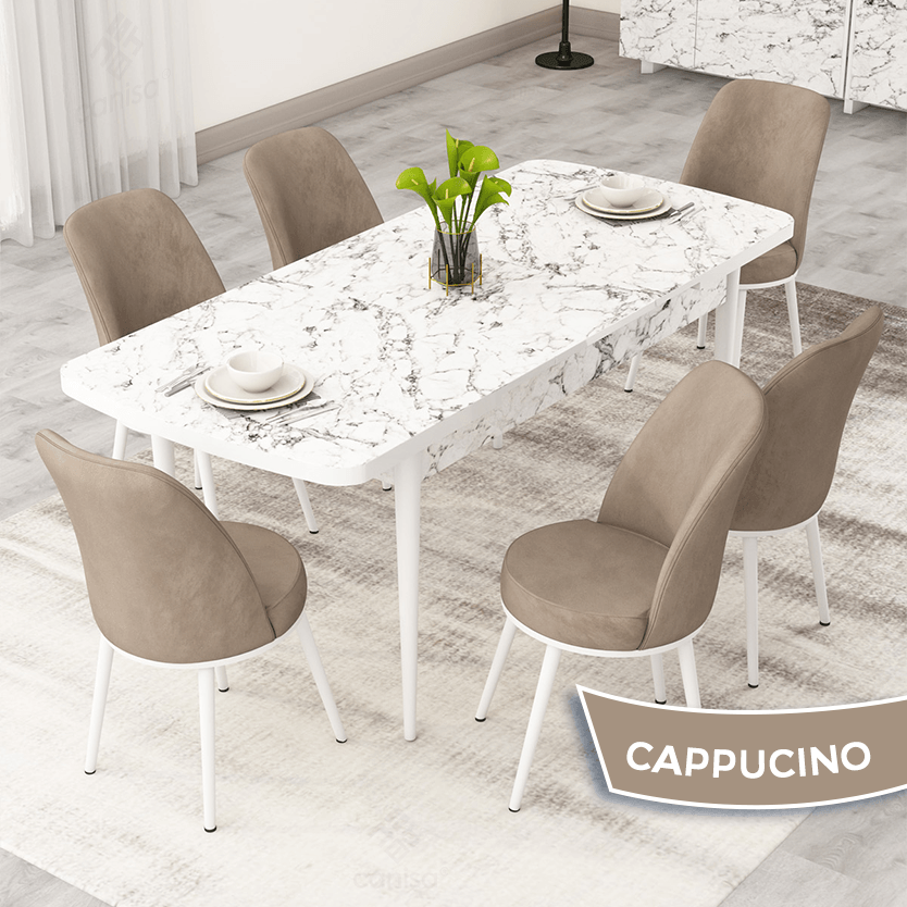 Sandalye Cappucino Masa Beyaz Mermer Desen