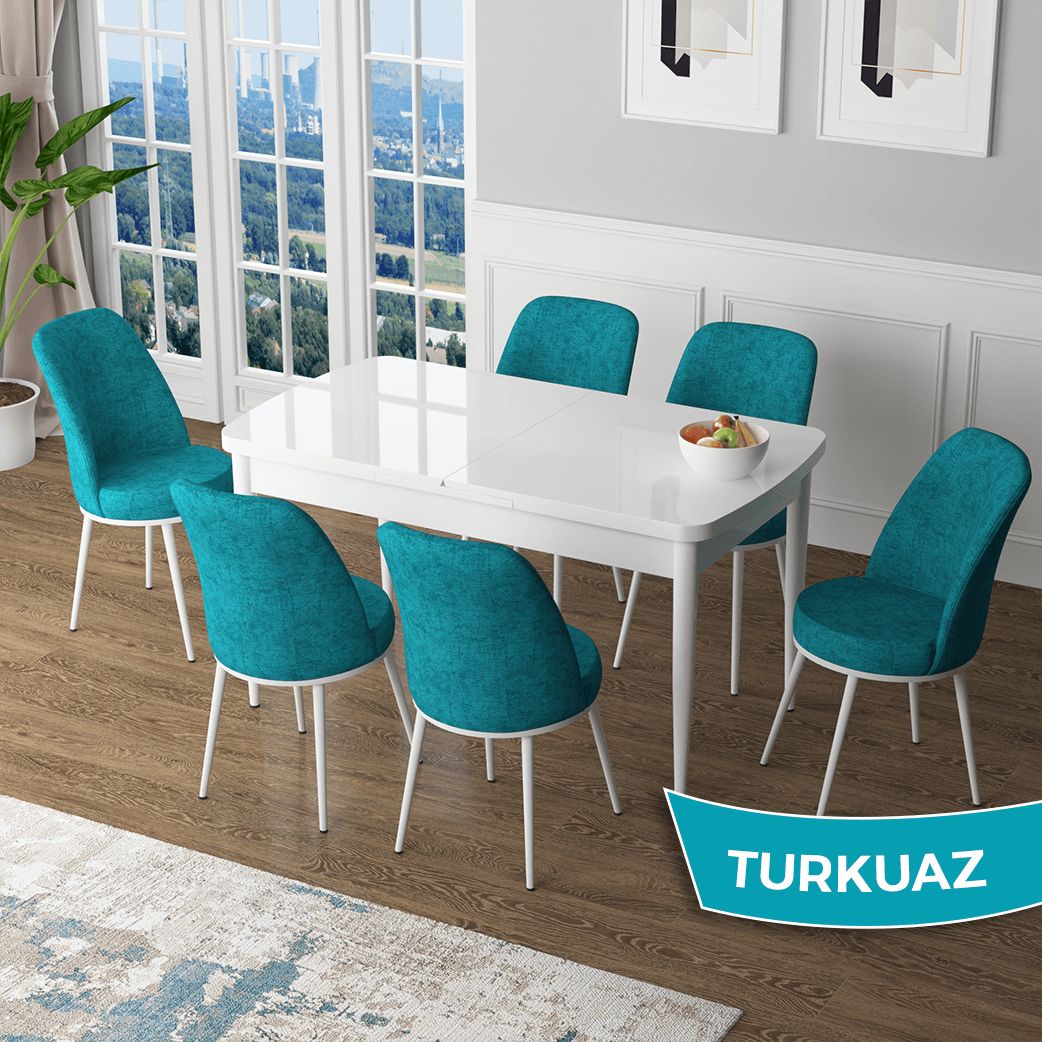 masa beyaz sandalyeler turkuaz