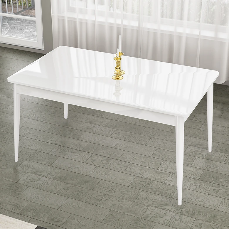 Lav Serisi 80x130 Sabit Beyaz Masa Takımı 4 Sandalye Ve 1 Bench