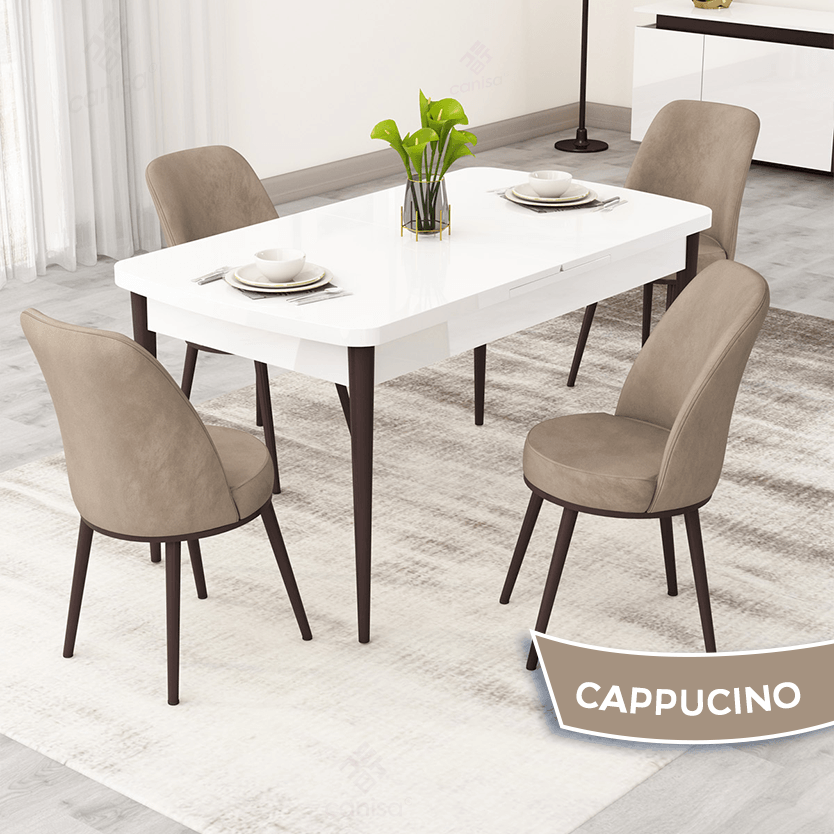 beyaz masa ayakları ceviz sandalye cappucino
