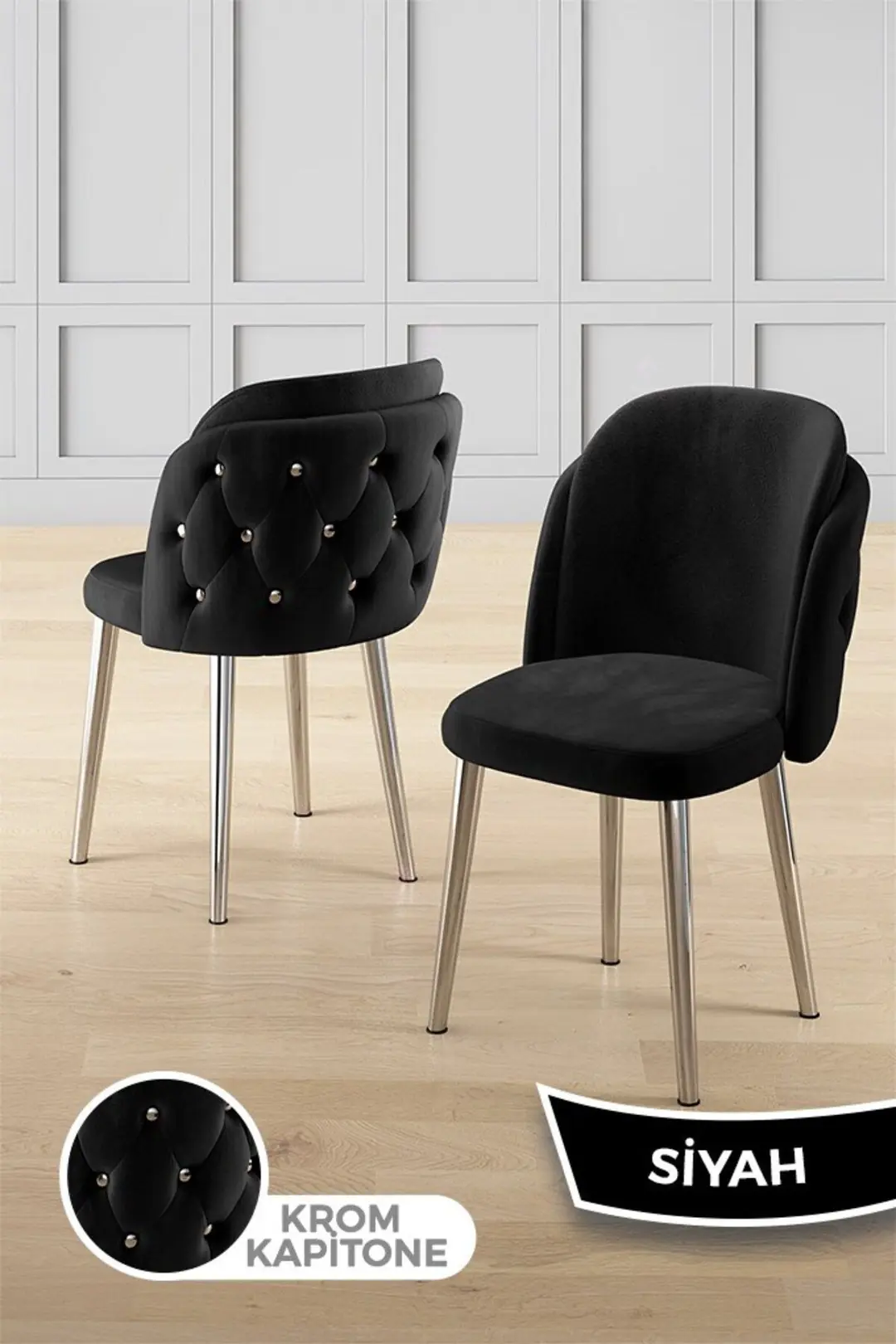 Zae Serisi 90x168 Lak Panel Antrasit İroni Masa ve 6 Sandalye Krom