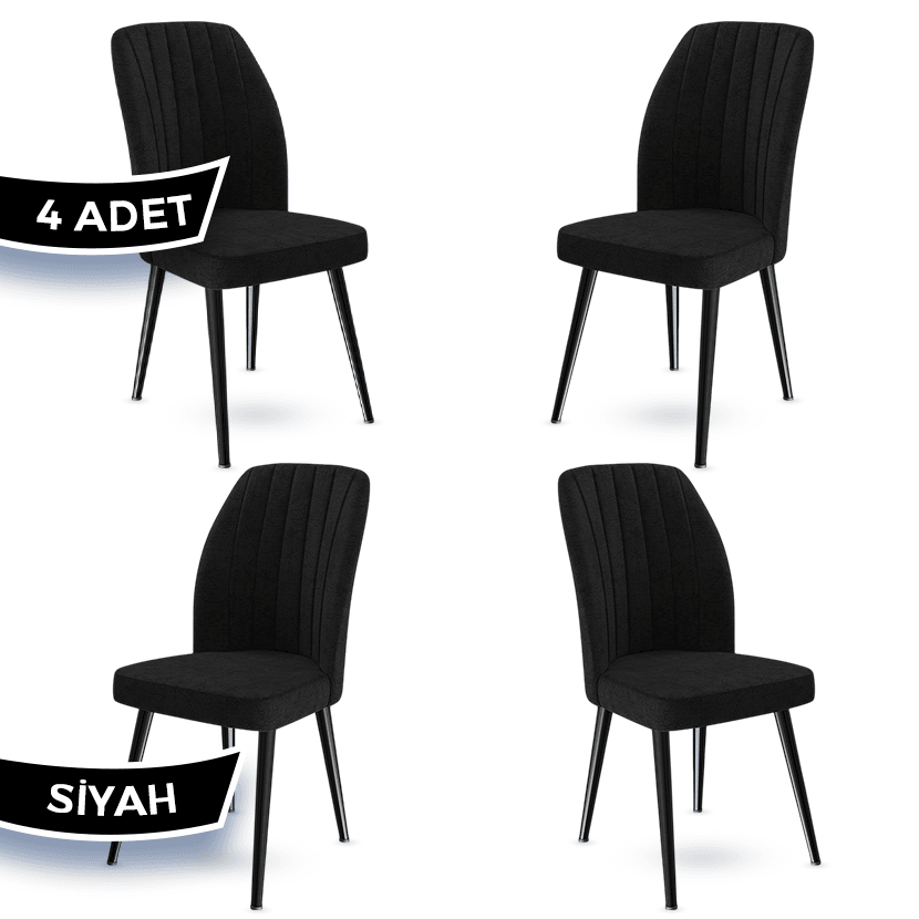 Platinum Serisi 4 Adet Mutfak Sandalyesi Jerry Kumaş Siyah Ayak