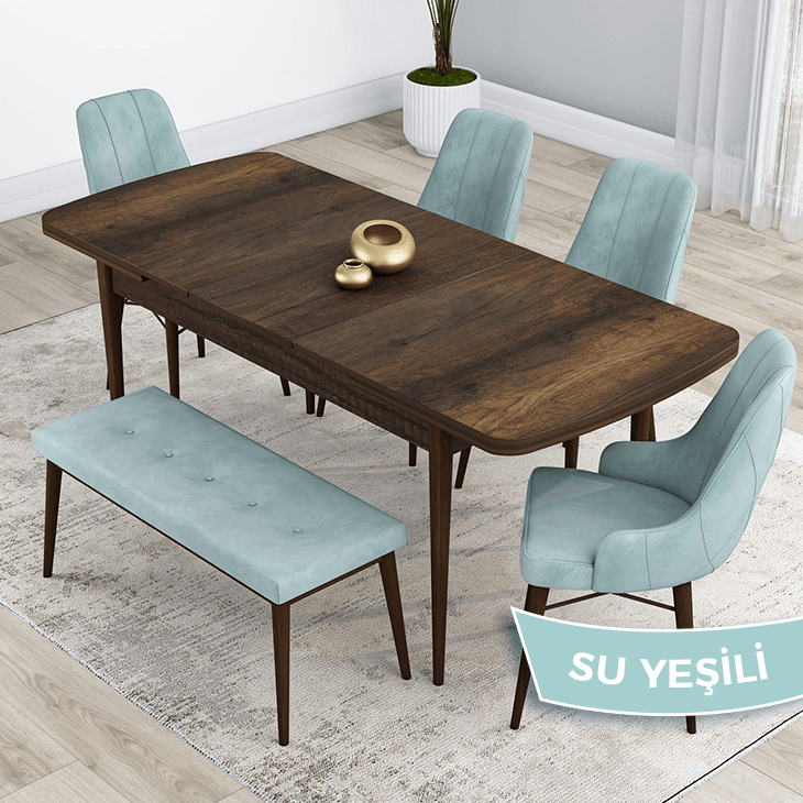masa barok ahşap desen sandalye su yeşili
