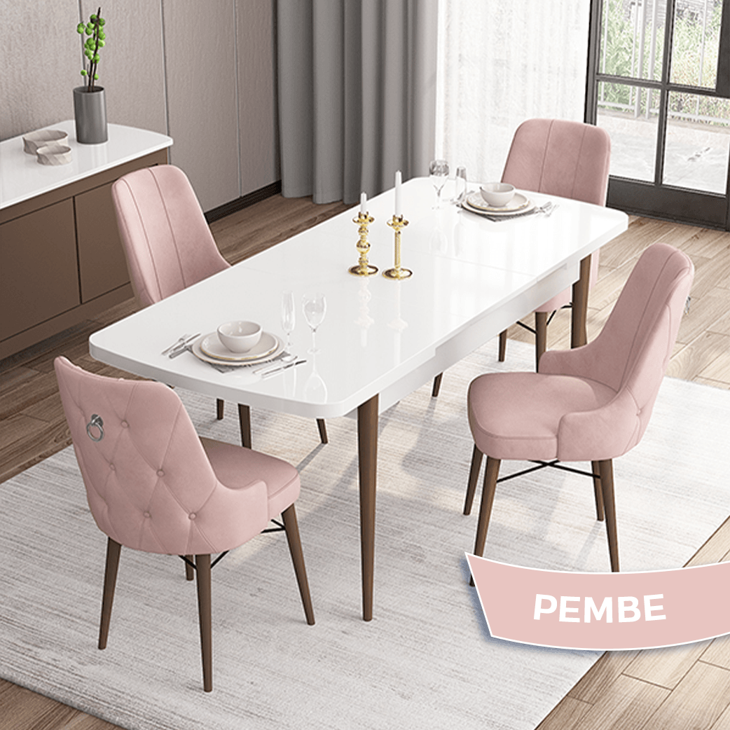 beyaz masa cevi̇z ayak pembe sandalye
