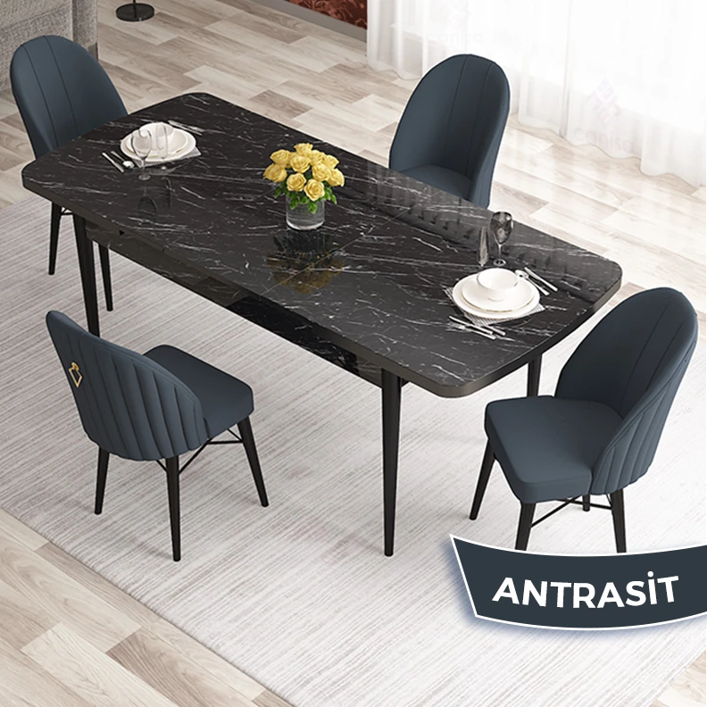 Sandalye Antrasit Siyah Mermer Desen Masa