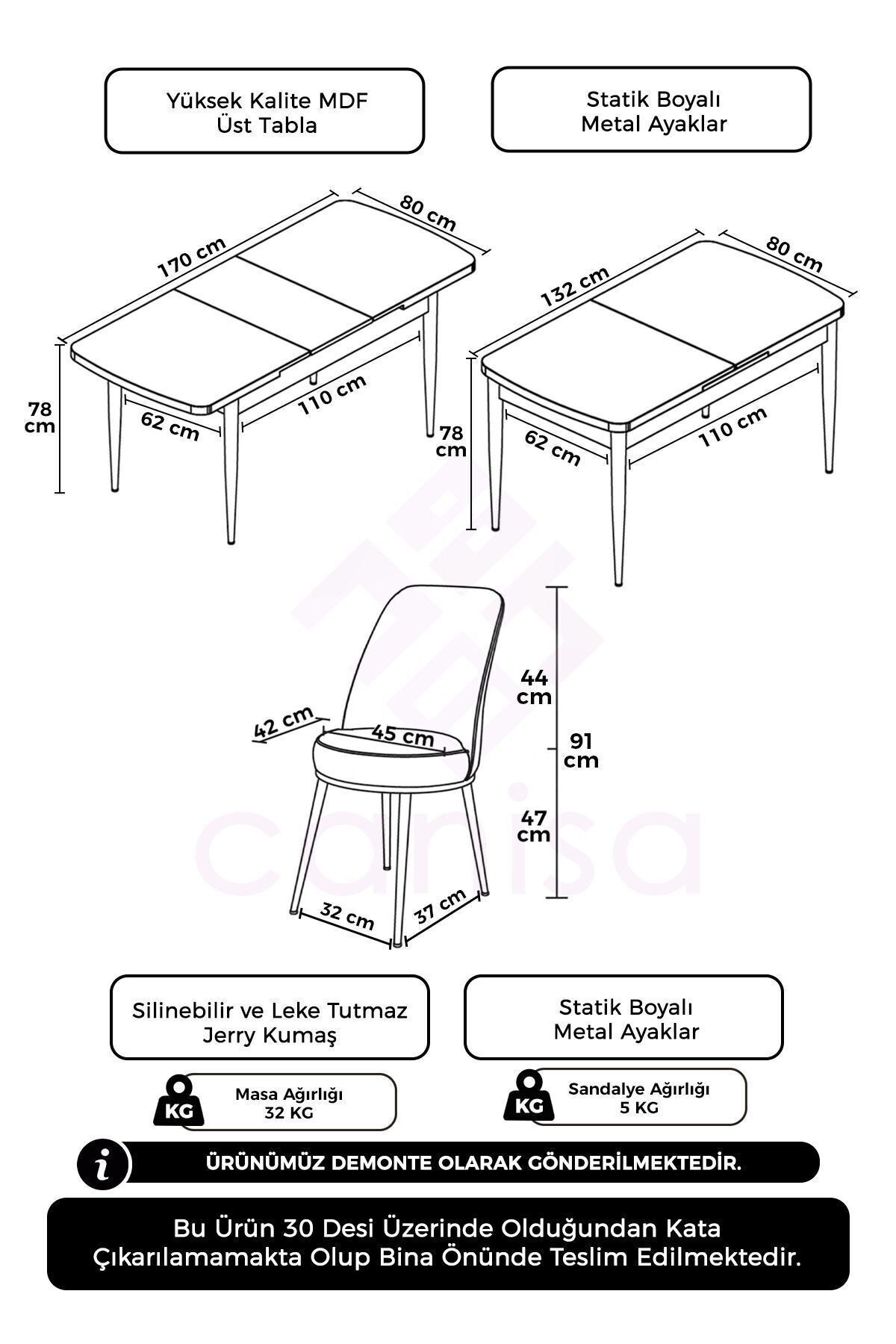 Zen Serisi 80x132 Mdf Açılabilir Siyah Mermer Desen Masa Takımı Ve 6 Sandalye