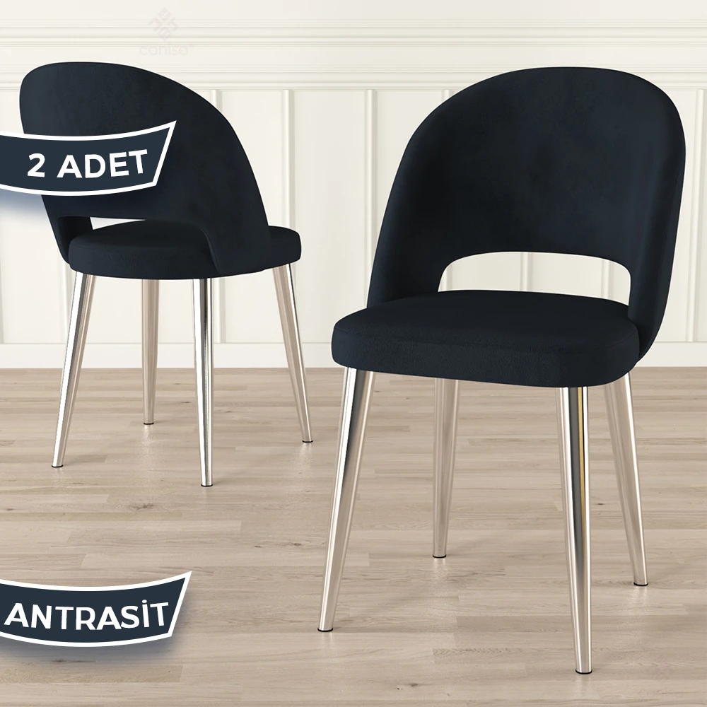 Pane Serisi 2 Adet Mutfak Sandalyesi Babyface Kumaş Krom Kaplama Ayak