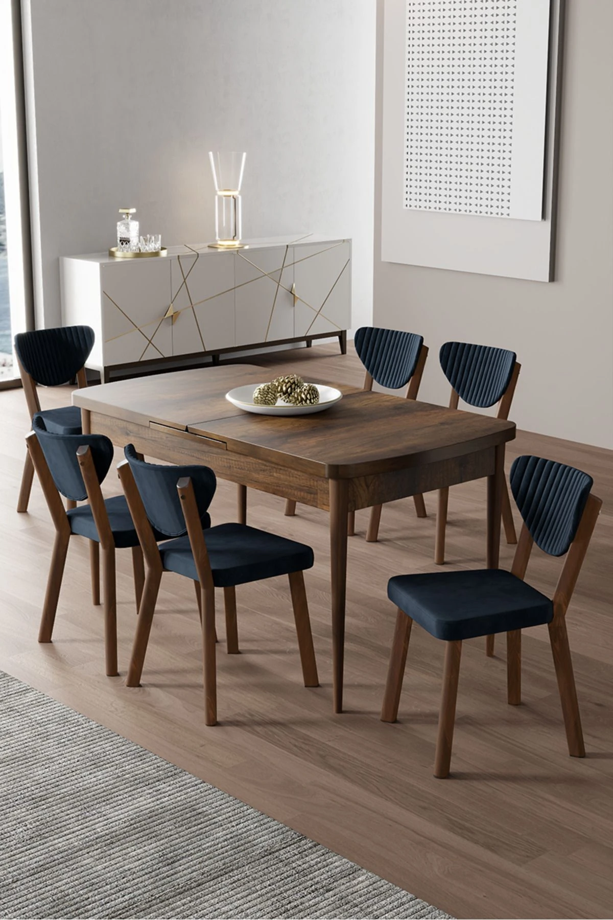 Sandalye Antrasit Masa Barok Ahşap Desen