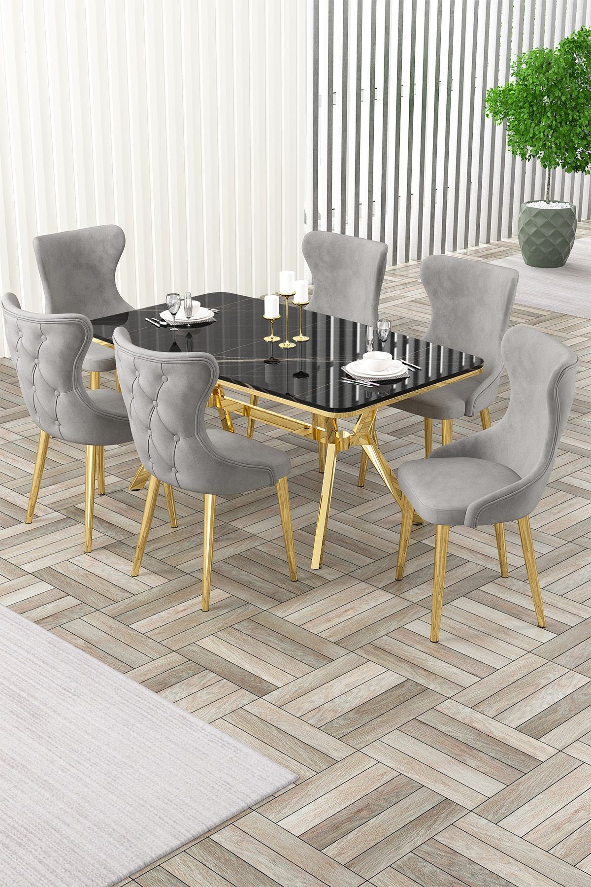 sonata masa gri sandalye gold ayaklı
