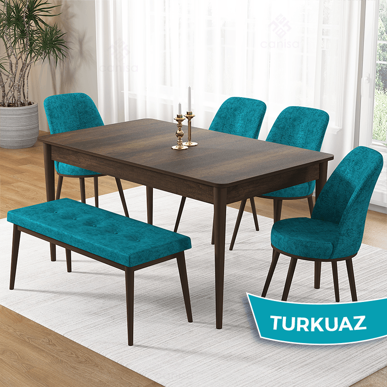 masa barok sandalye bench turkuaz ayak kahve