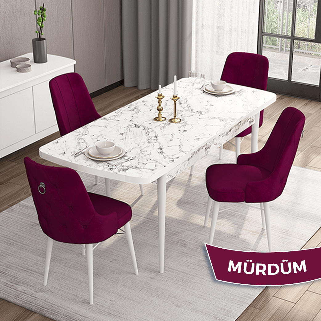 Mürdüm Sandalye beyaz Mermer Desen Masaa