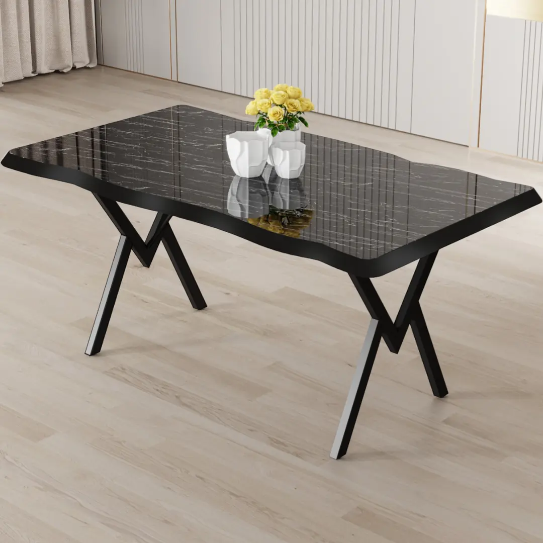 Akort Serisi MDF Sabit 80x130 Siyah Mermer Desen Mutfak Masası