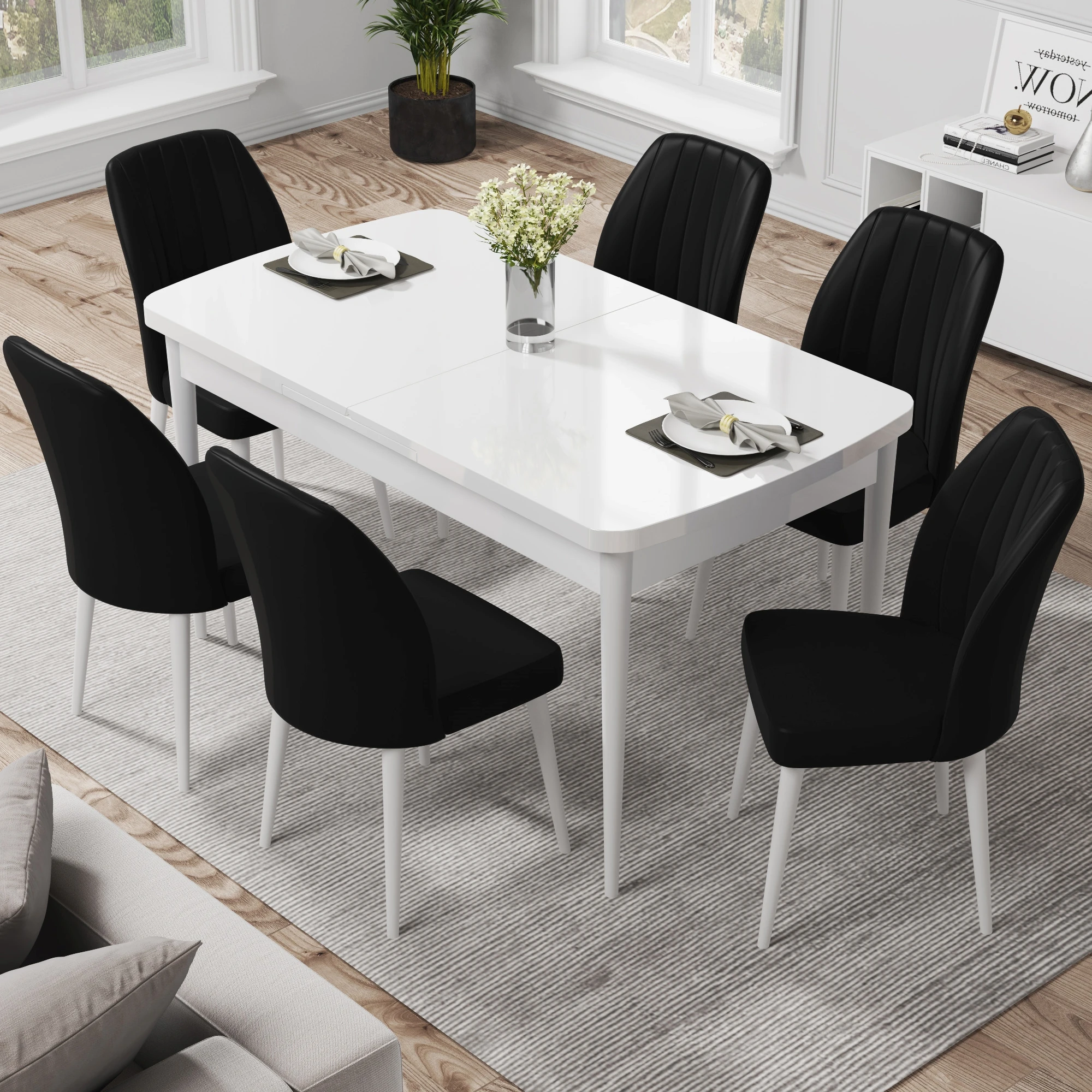 Beyaz Masa Siyah Sandalye