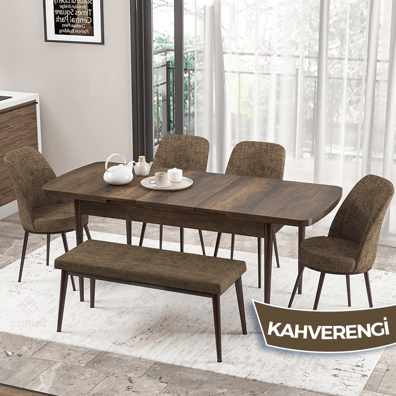 masa barok sandalye ve bench kahve