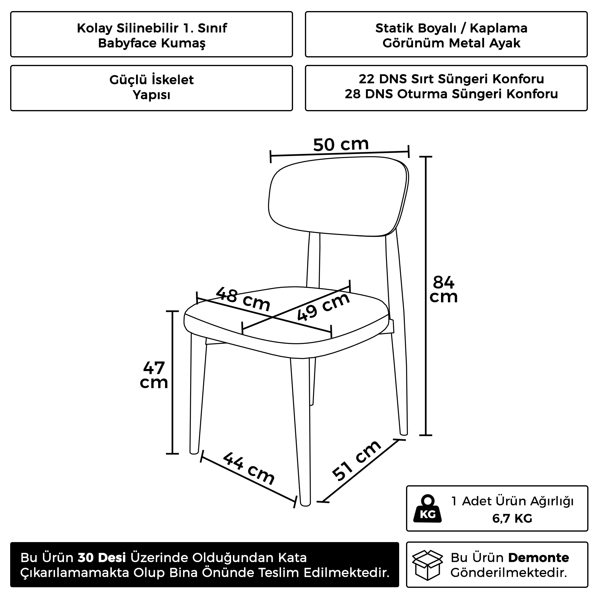 Laos Serisi 6 Adet Mutfak Sandalyesi Gold Kaplama Metal Ayak 1.Sınıf Babyface Kumaş