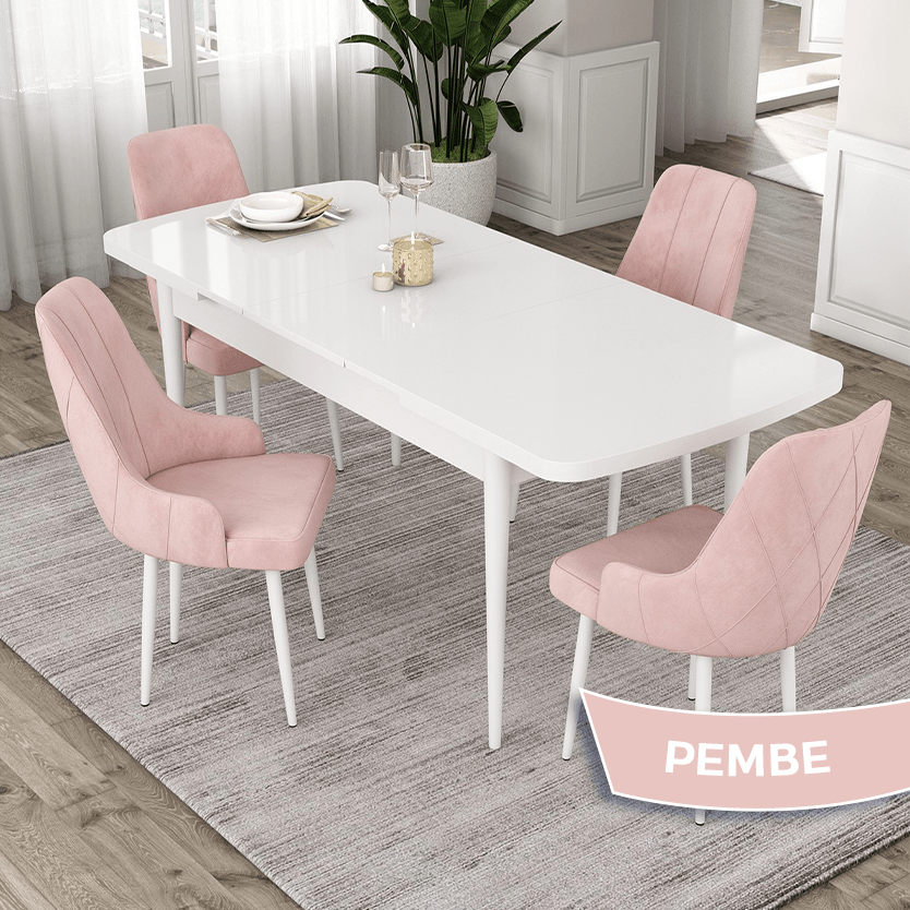 beyaz masa sandalye pembe