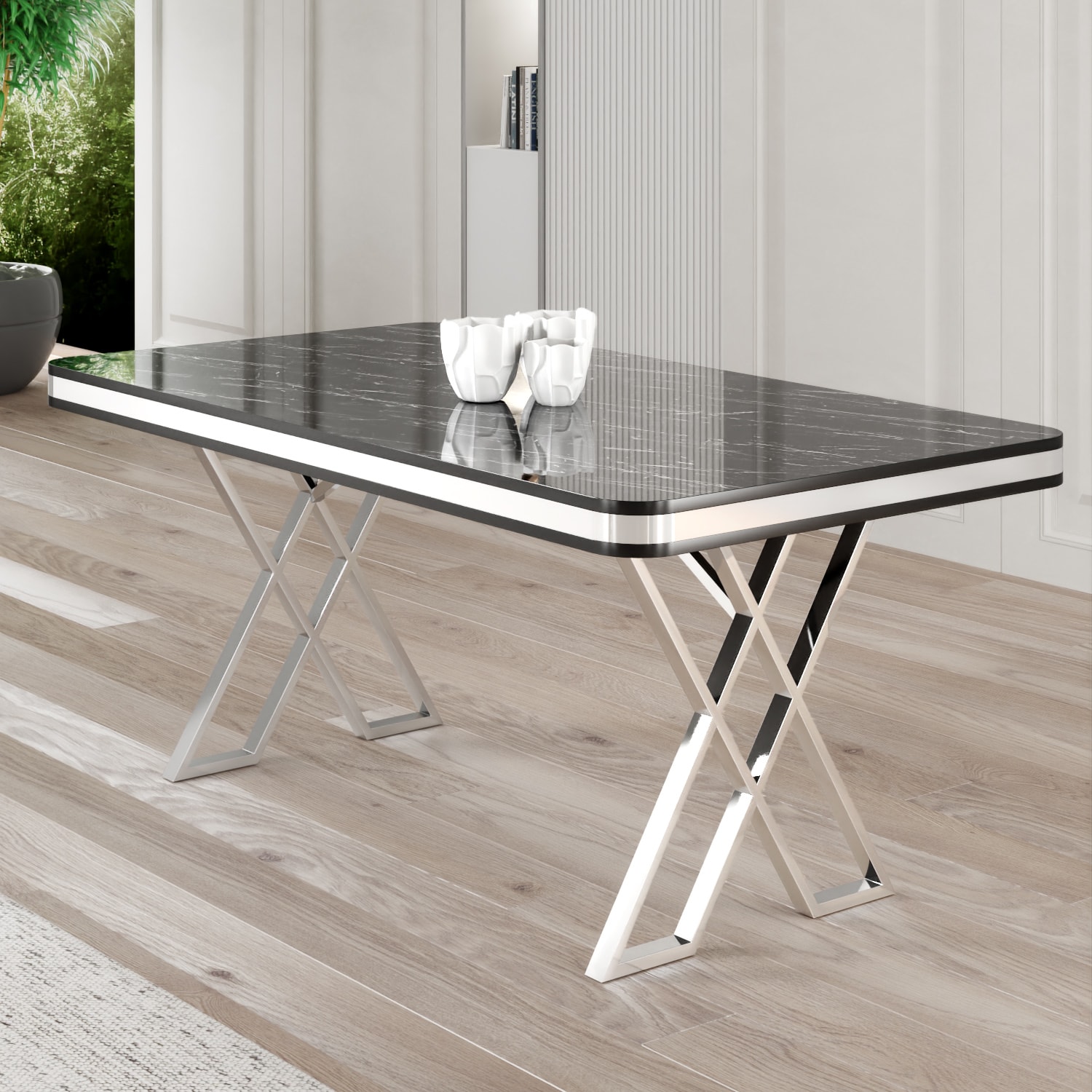 Rigel Serisi 80x130 Lak Panel Sabit Masa Krom Ayaklı