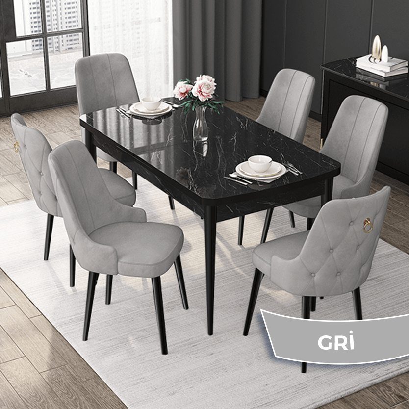 Gri Sandalye barok ahşap desen masa