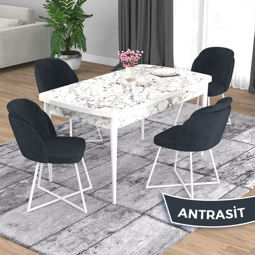 beyaz mermer desen masa antrasit sandalye
