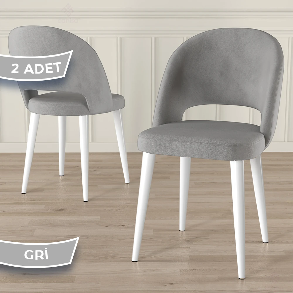 Pane Serisi 2 Adet Mutfak Sandalyesi Babyface Kumaş Beyaz Ayak