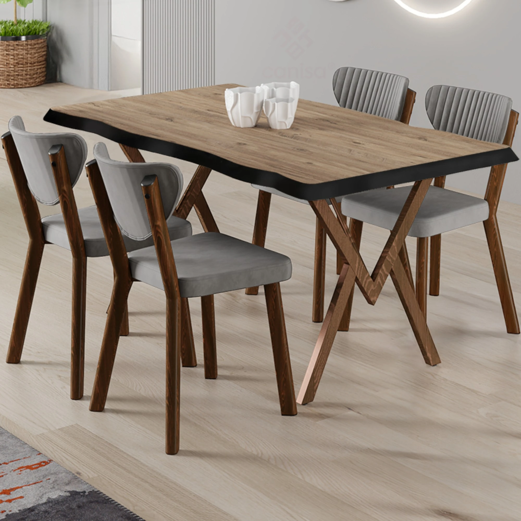 Atlantik Çam Masa Gri Sandalye