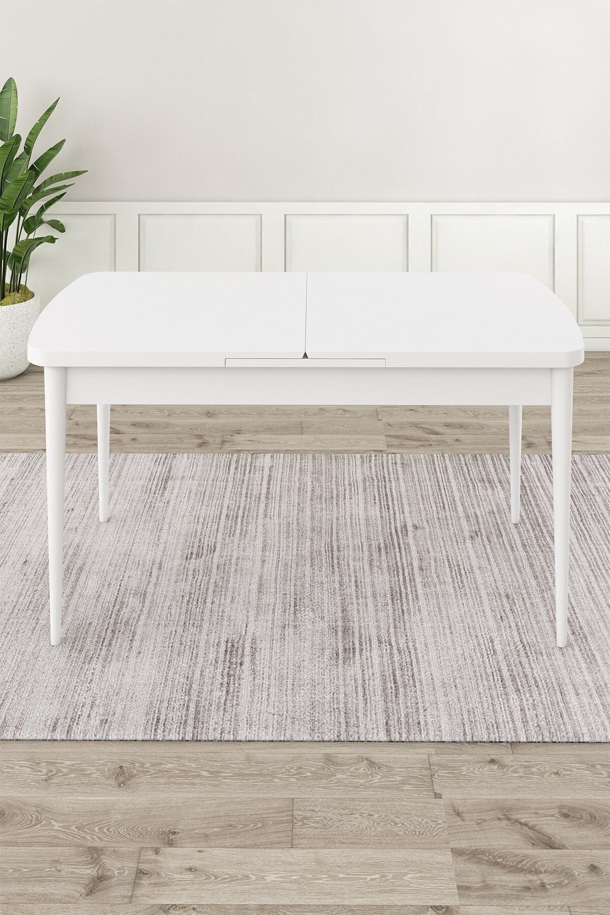 Mun Serisi 80x132 Açılabilir Mdf Beyaz Masa Takımı Ve 6 Sandalye