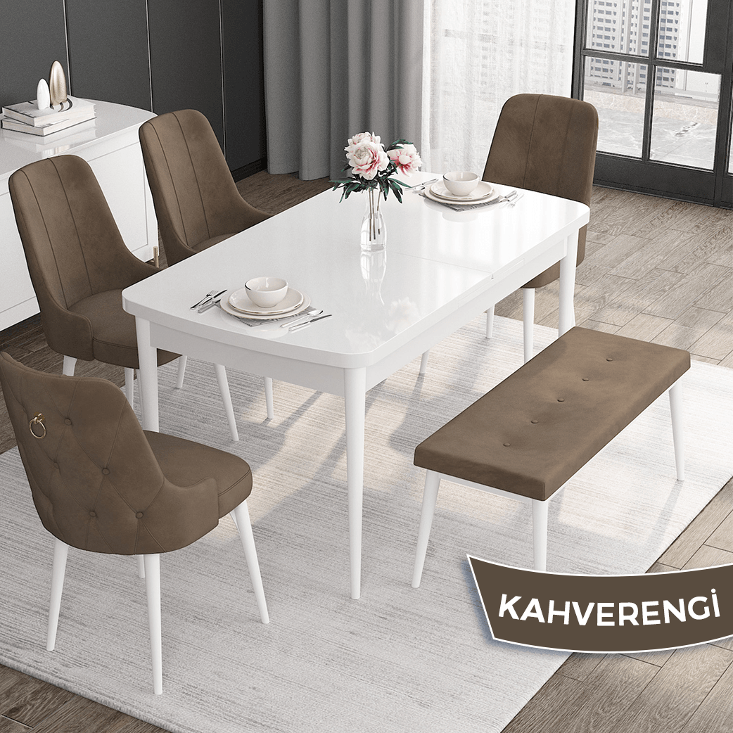 Siyah mermer desen masa Kahverengi Sandalye