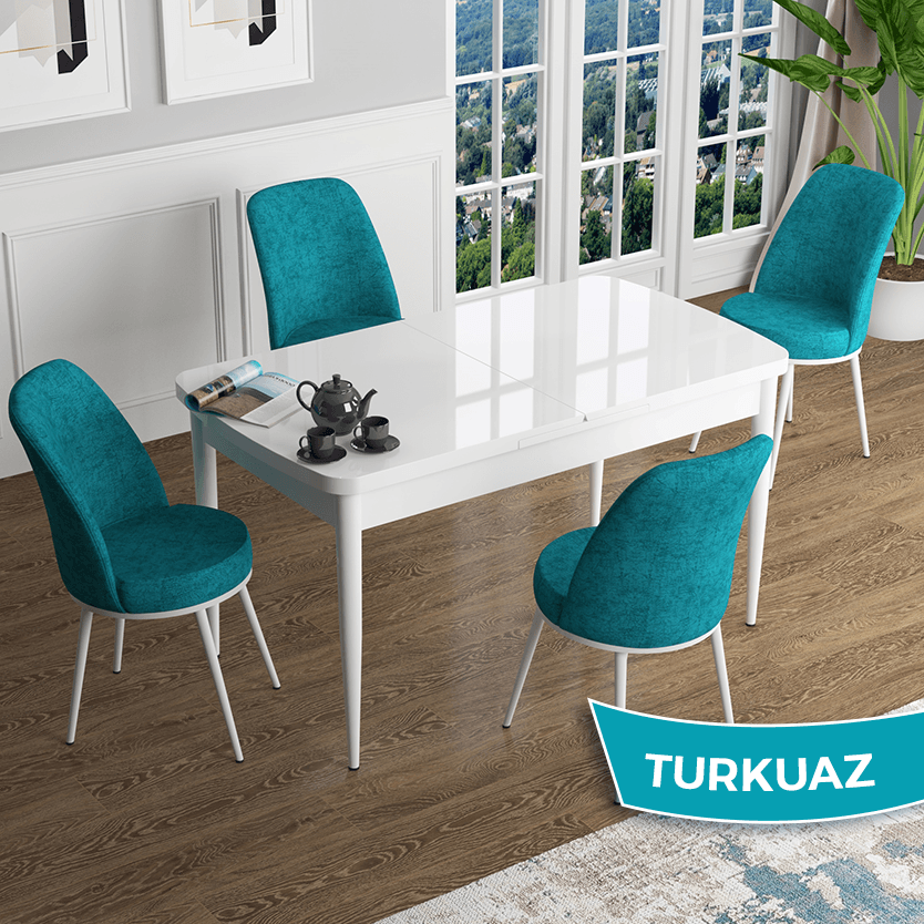 Beyaz Masa Turkuaz Sandalye