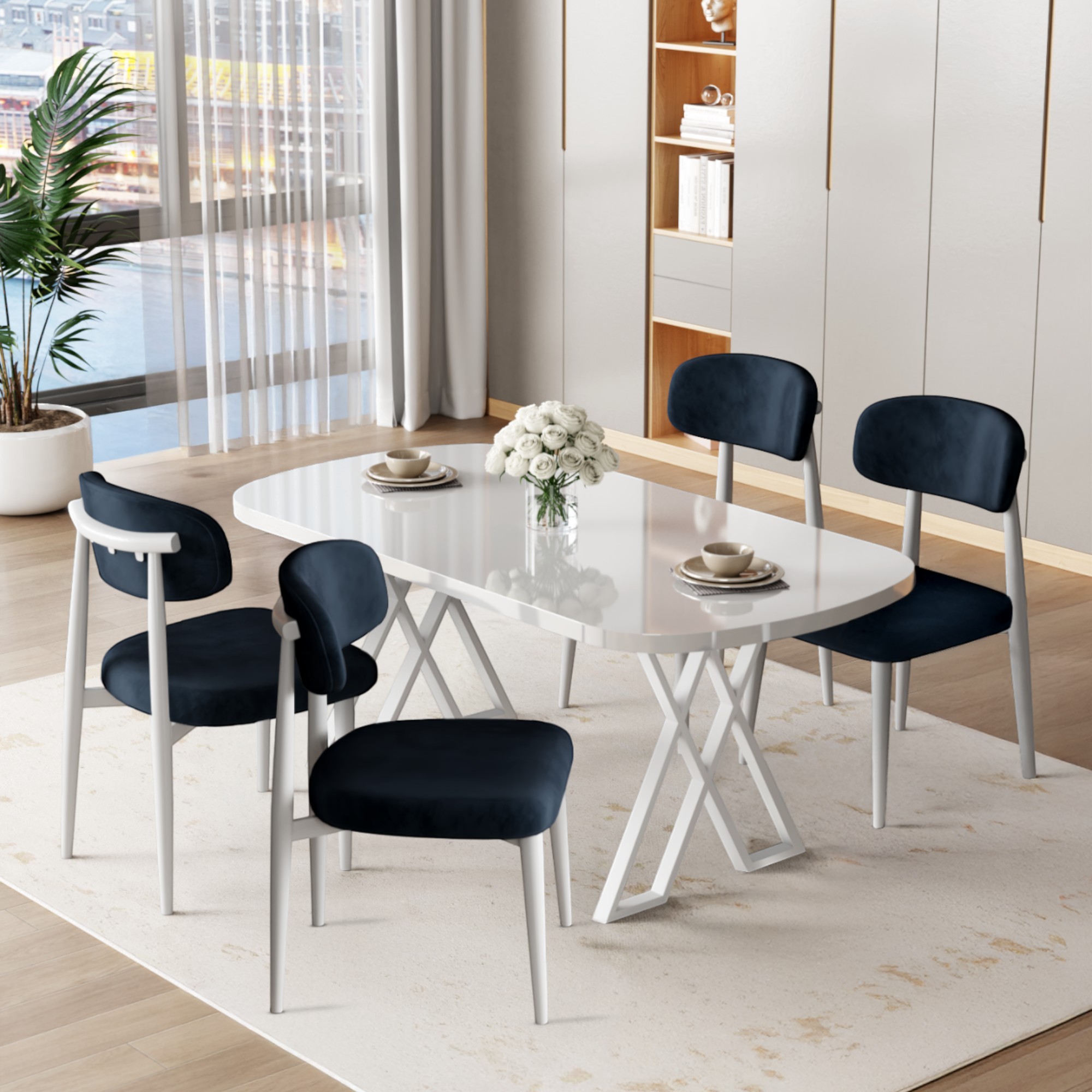 Jolin Serisi Mdf 90x168 Beyaz Mutfak Masa Takımı 4 Metal Sandalye