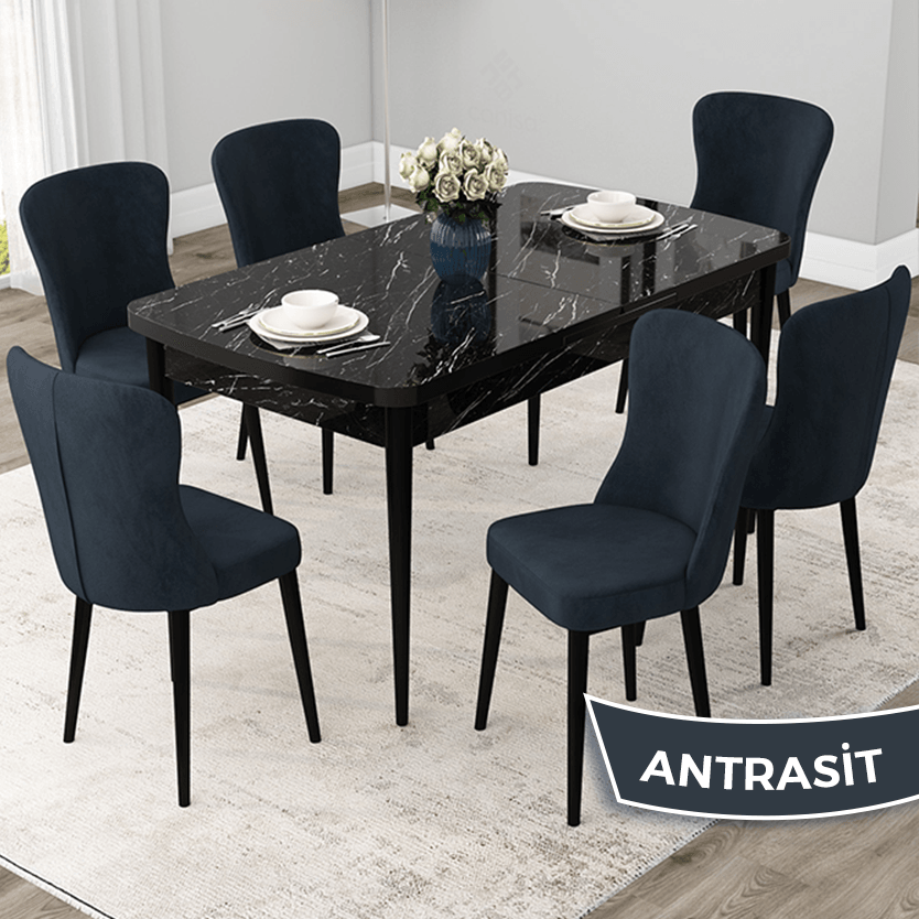 Sandalye Antrasit Siyah Mermer Desen Masa