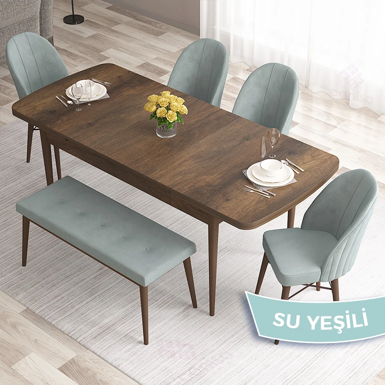 barok ahşap desen masa su yeşili sandalye